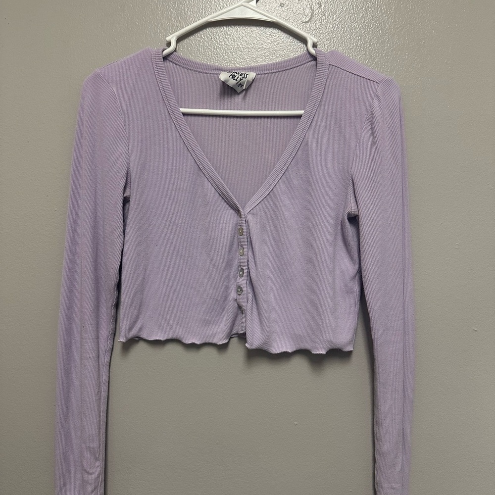 Princess Polly Lavender Button Down Crop Top